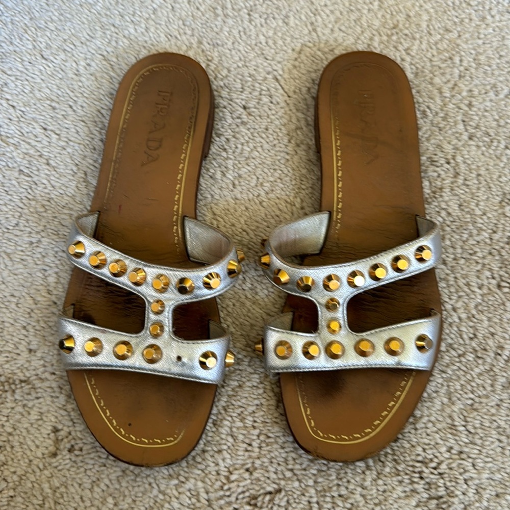 PRADA SANDALS 36.5 silver/gold